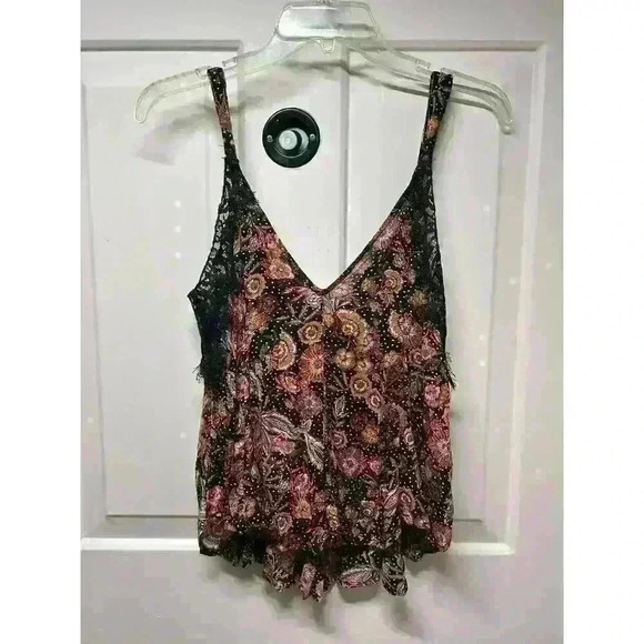 Free People Infinite Love Flowy Lace Cami Tank Top Size XS Floral Black Print - Picture 5 of 8
